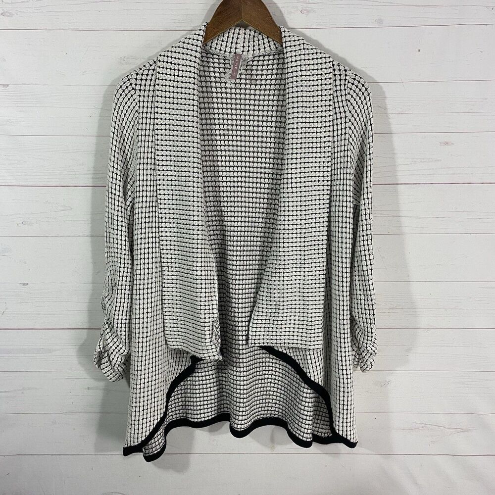 Mauve Womens Open Waterfall Front Cardigan XL Black White Print Ruched Sleeve